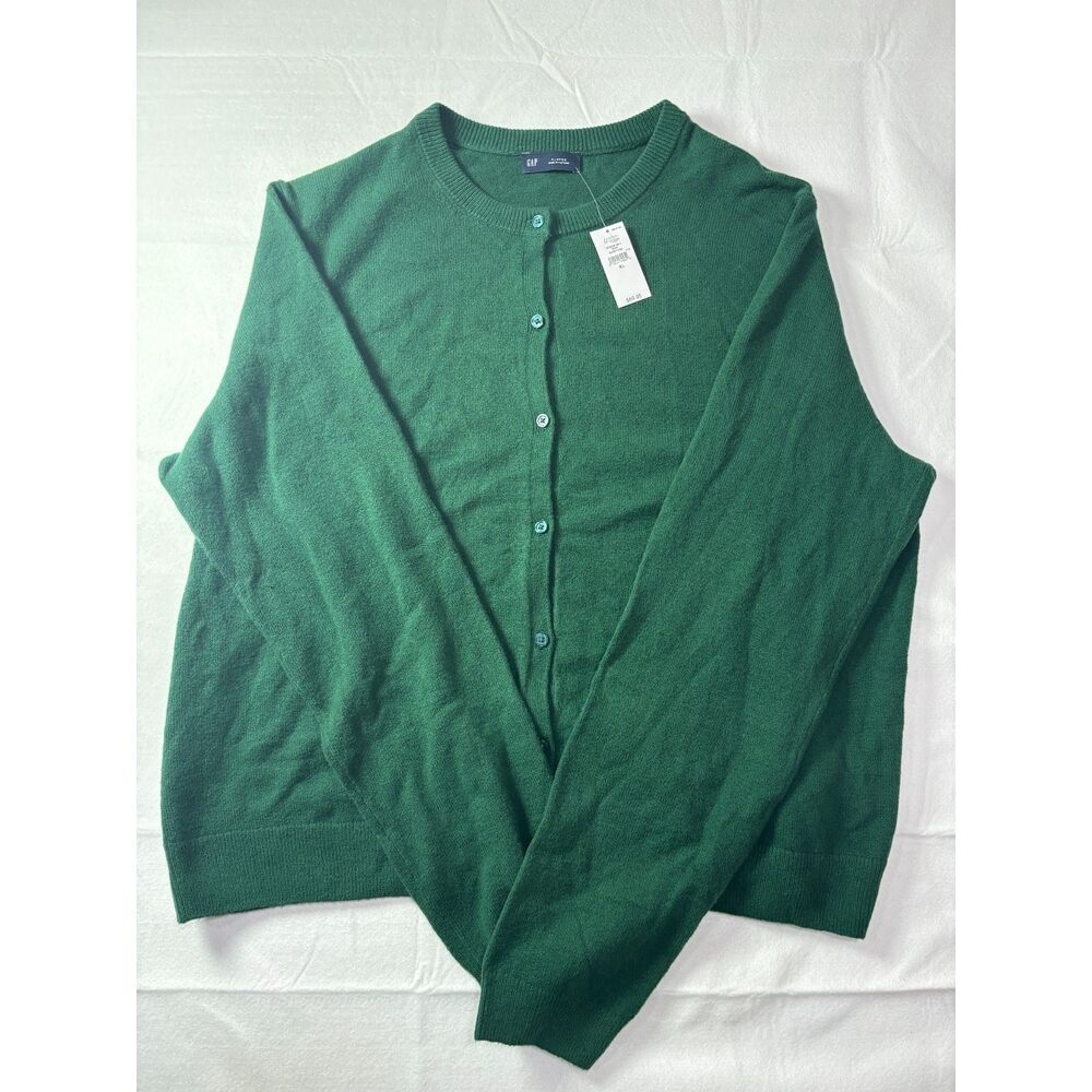GAP NWT Crewneck Button Front Cardigan Sweater Forest Emerald Green XL